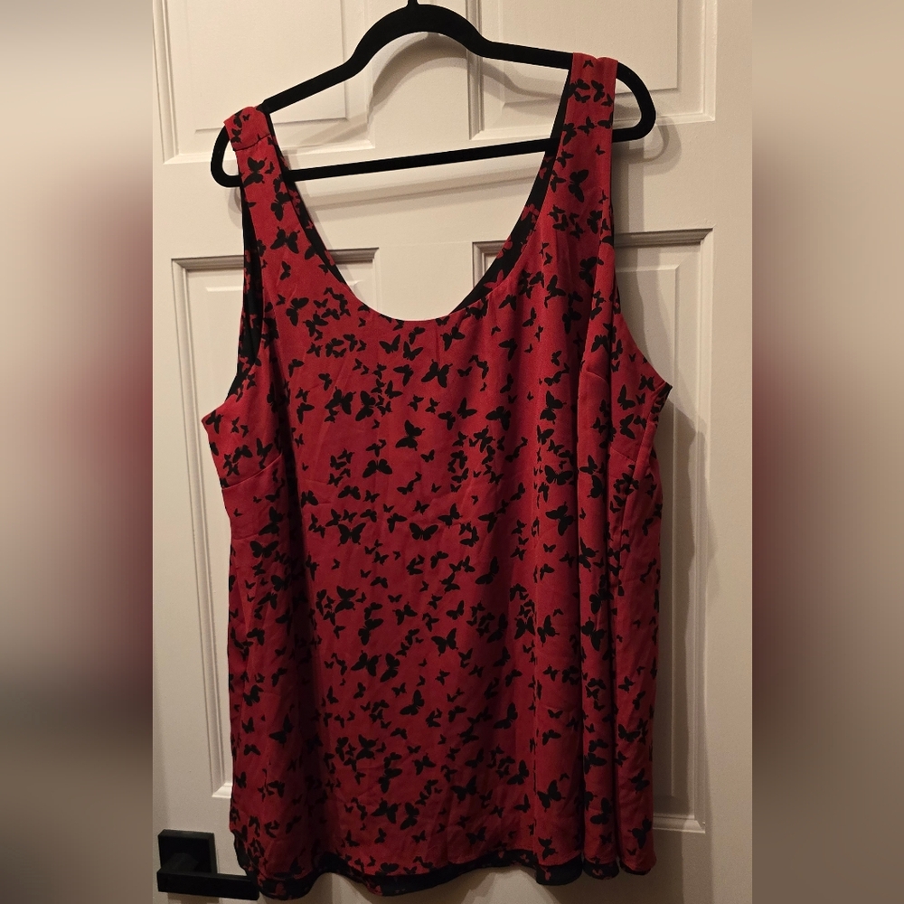 Reversible Tank Style Elegant Red and Black Butterfly Women's Top Size 3X